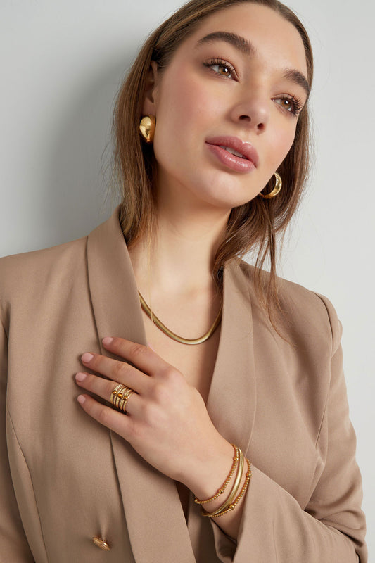 unisex chain flat with structure - Gold color-6.0mm