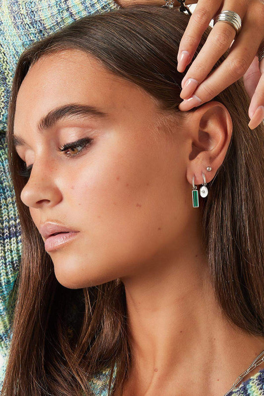 Green bar earrings Gold Color Stainless Steel
