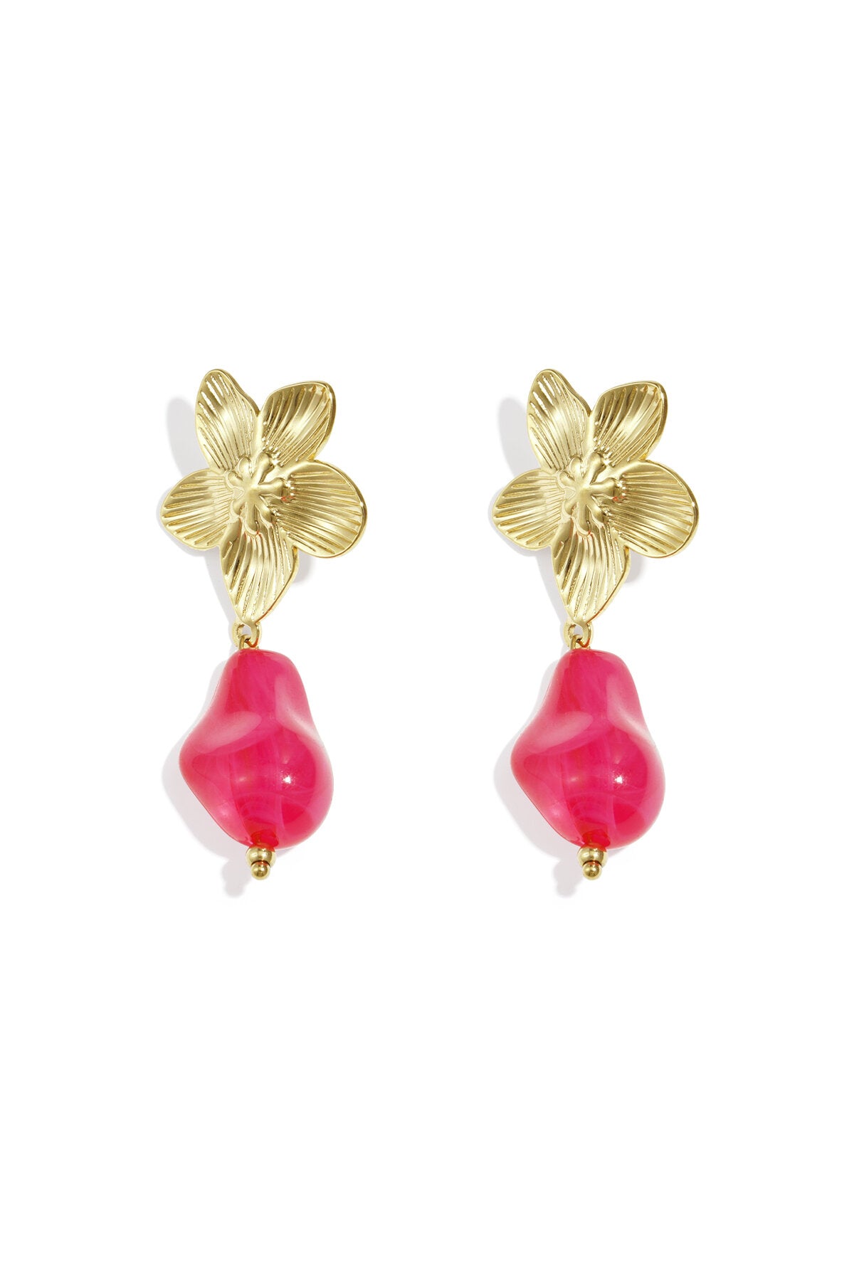Flower earrings with organic bead