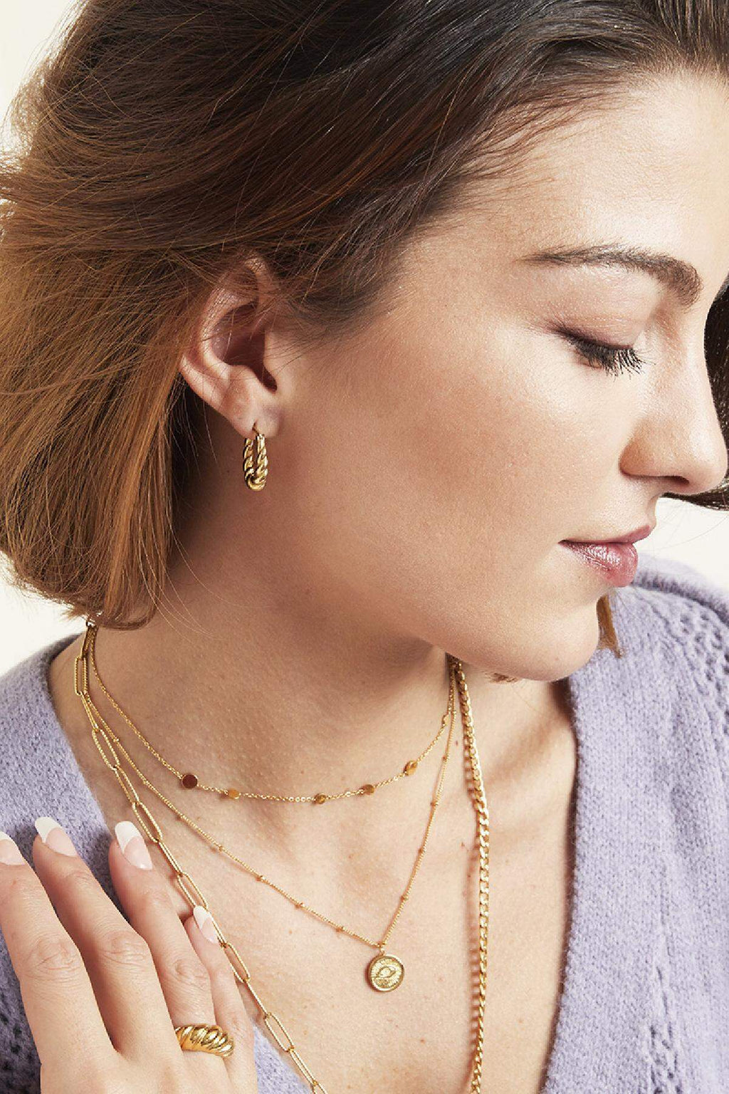 Earrings Dangling Twist Gold Color Stainless Steel