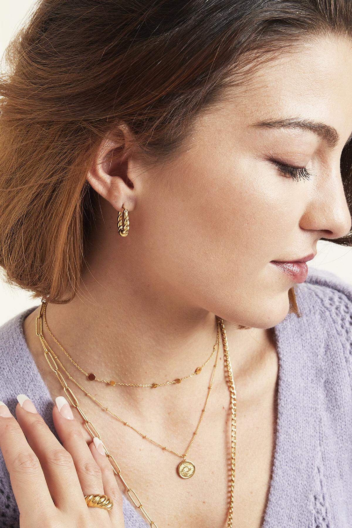 Earrings Dangling Twist Gold Color Stainless Steel