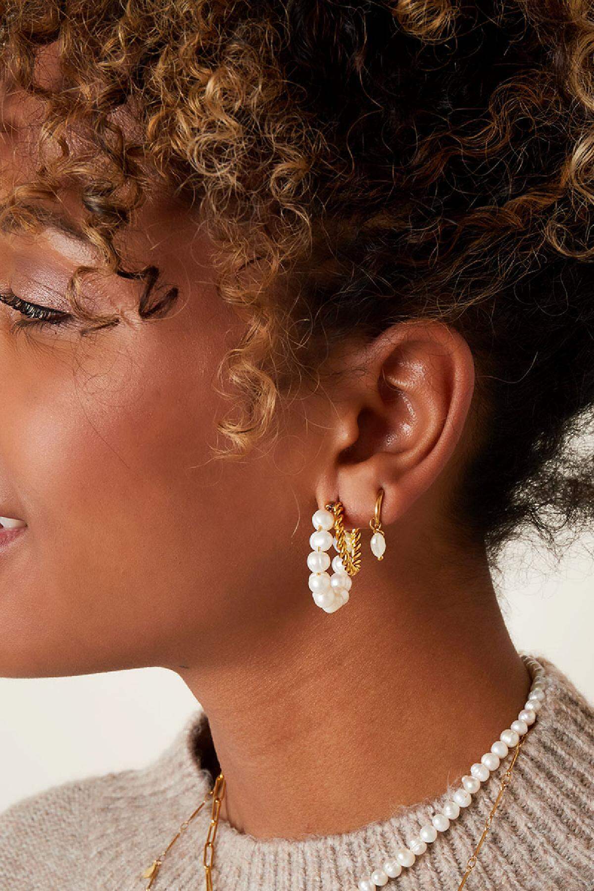 Earrings sweet water pearl Silver Color Stainless Steel