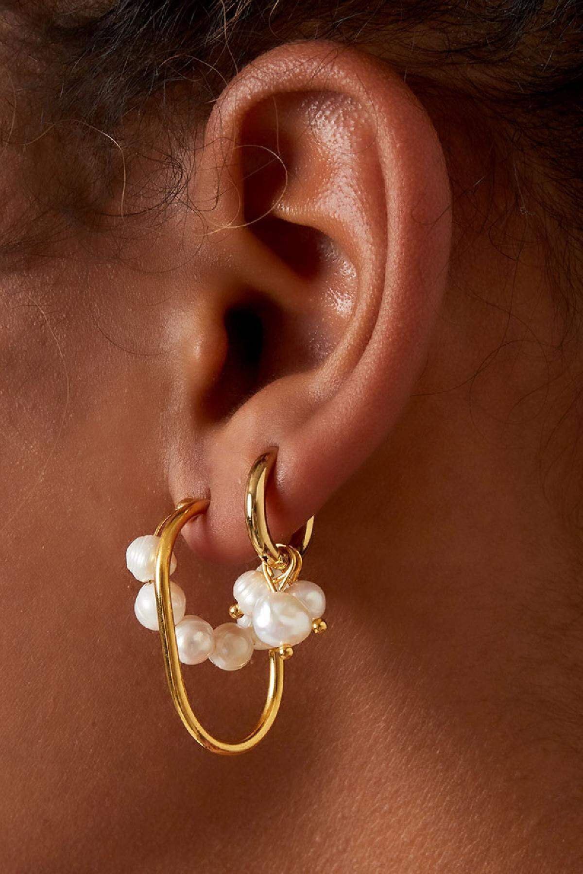 Earrings with dangling pearls Stainless Steel