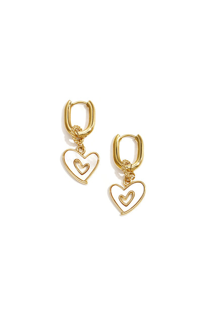 Squoval earrings with dangling mother-of-pearl hearts