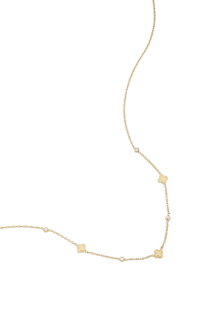 Necklace with clovers and round cubic zirconia stones