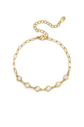 Link bracelet with round cubic zirconia stones