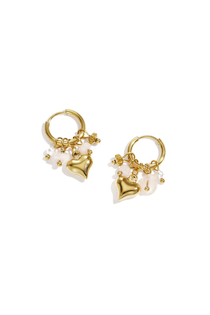 Earrings with heart and bead pendants