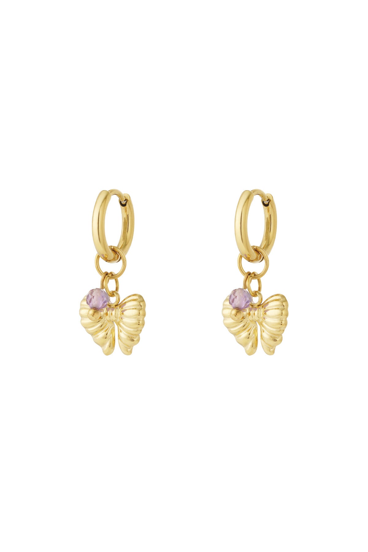 Earrings with hanging bow charm and bead