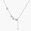 Sterling silver Y-shaped necklace with butterfly charms and brilliant moissanite stone with teardrop pendant