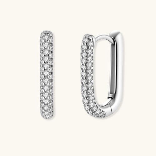 U-shaped huggie hoop earrings featuring two rows of sparkling elements and a smooth polished back for effortless elegance.