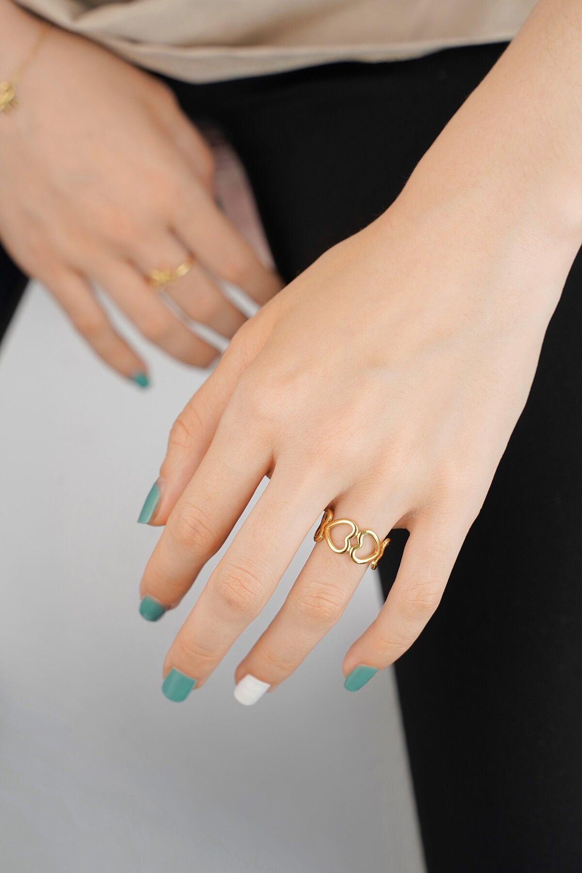 Ring heart connected - Silver Color color