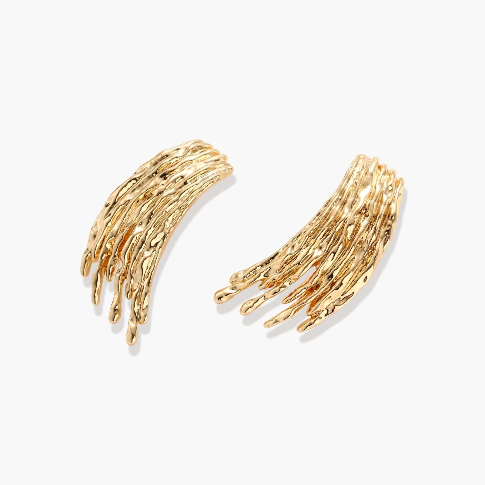 Gold-toned cascade jewelry set with flowing textured strands, featuring drop earrings and matching pendant necklace
