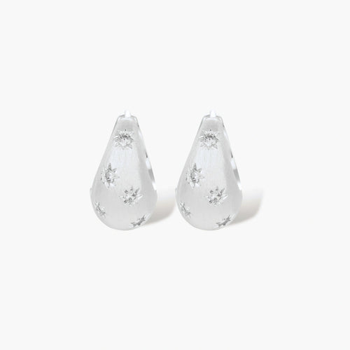 Silver-plated hoop earrings with star cutout designs, shown open and closed on white background, 17mm diameter.