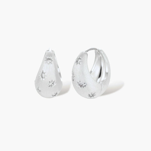 Silver-plated hoop earrings with star cutout designs, shown open and closed on white background, 17mm diameter.