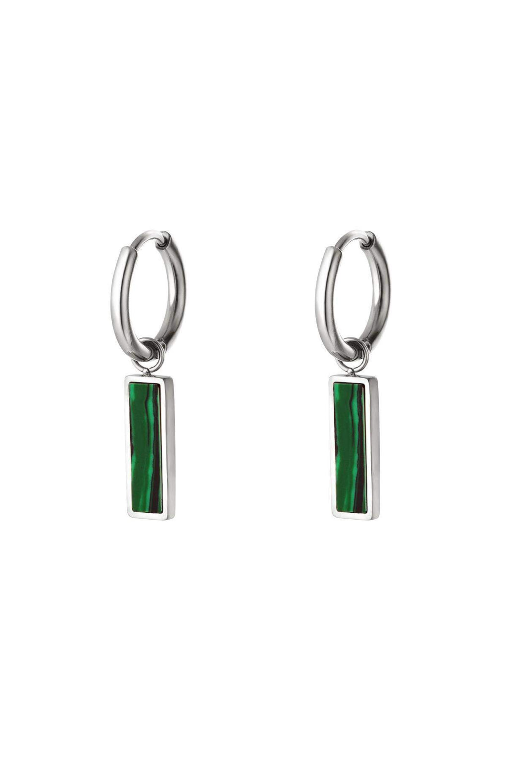 Green bar earrings  Gold Color Stainless Steel