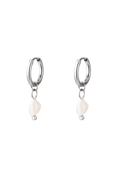 Earrings sweet water pearl Silver Color Stainless Steel