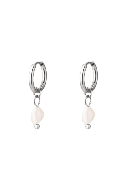 Earrings sweet water pearl Silver Color Stainless Steel