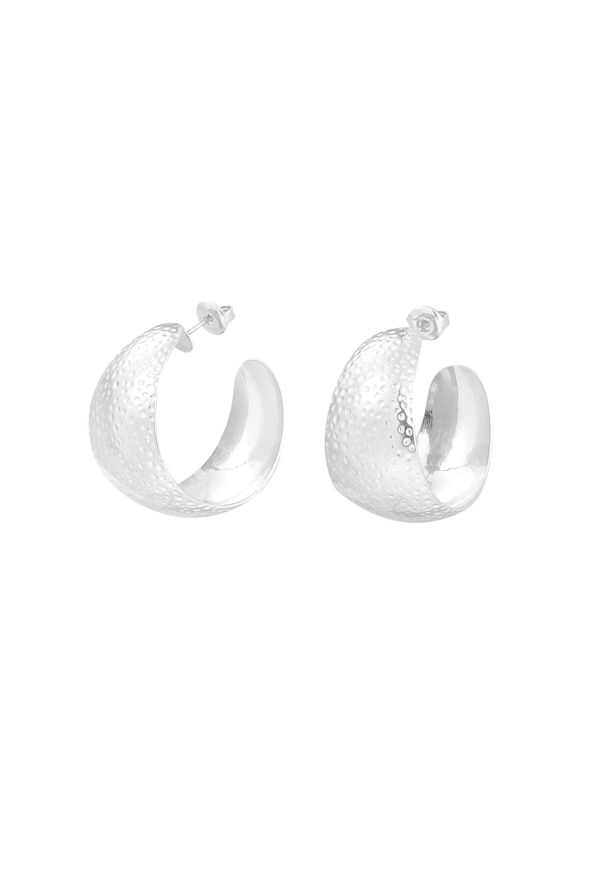 Earrings moon relief - Silver Color color