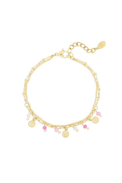 Bracelet with coins and beads - pink/Gold color 