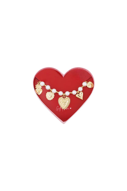 gift of love stainless steel pearl hearts bracelet
