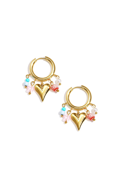 Earrings with dangling beads and heart