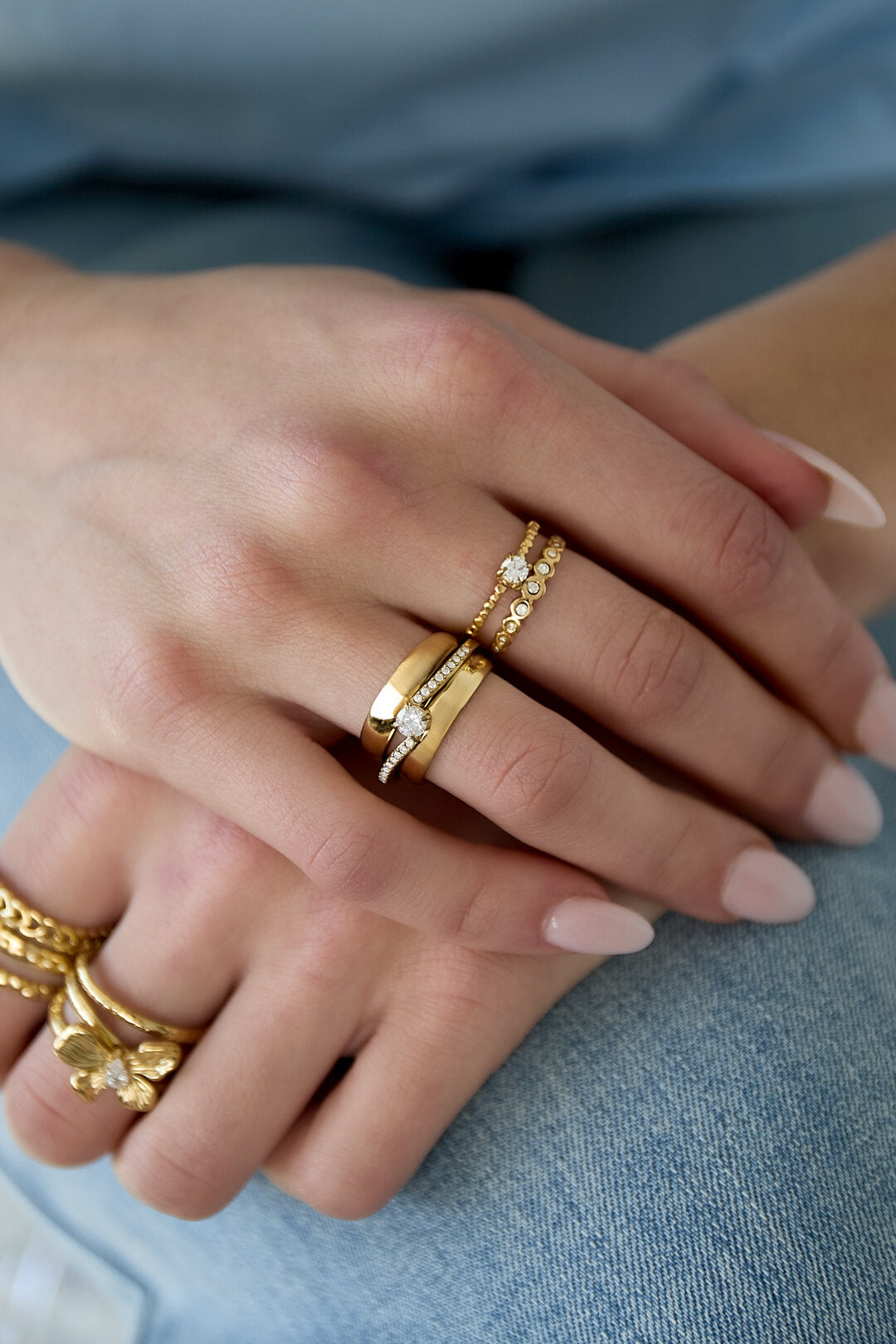 Double adjustable ring with stones