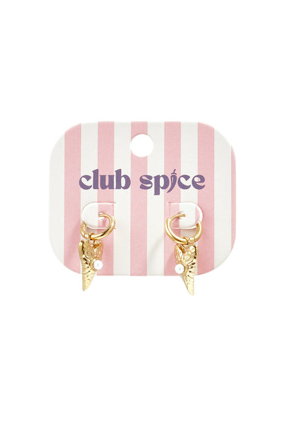 Small earrings with long heart charm with pearl