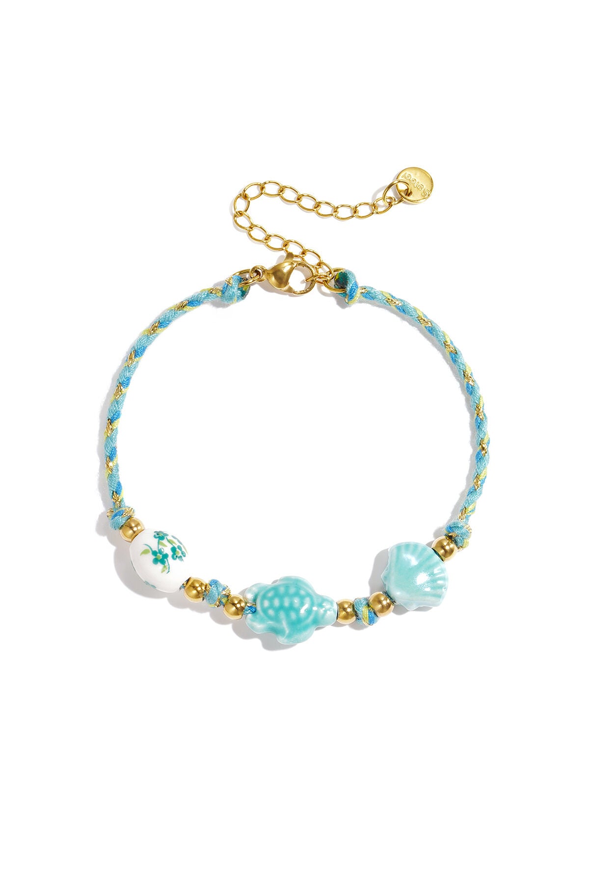 Bracelet with tortoise and shell beads and rope motif