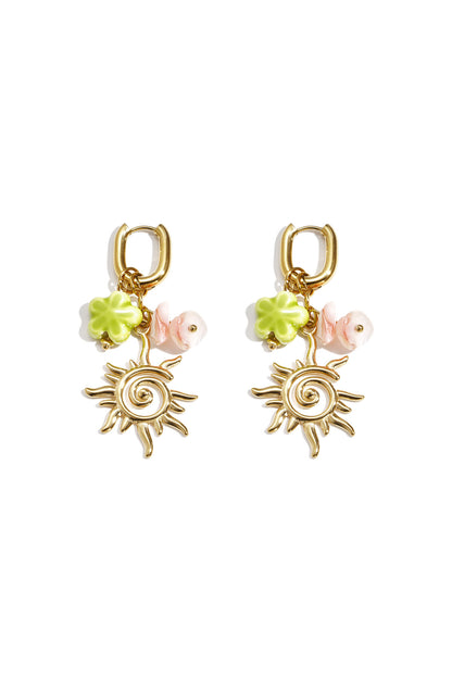 Oval hoop earrings with sun and bead charms