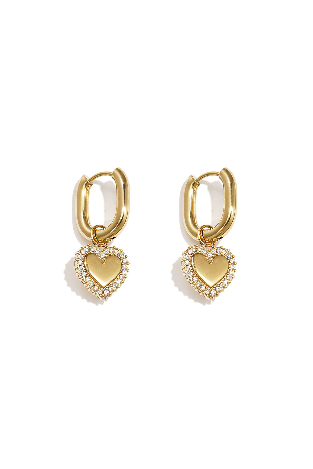 Squoval earrings with heart charms with set edges