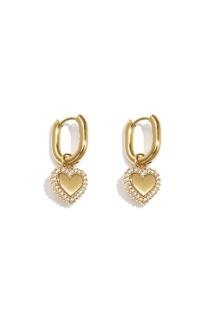 Squoval earrings with heart charms with set edges