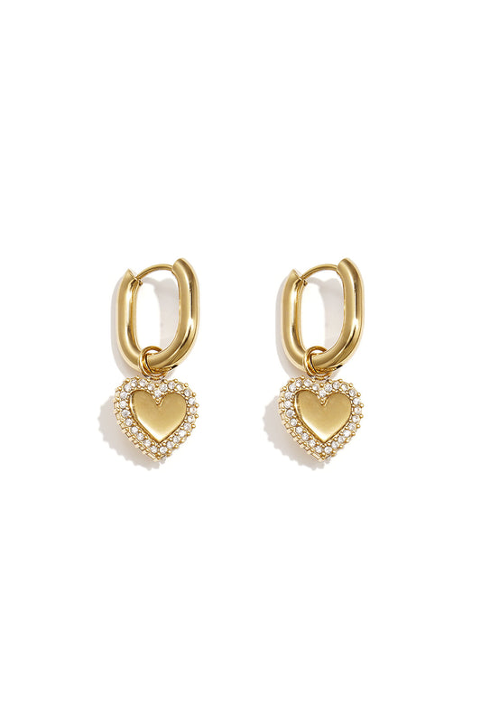 Squoval earrings with heart charms with set edges