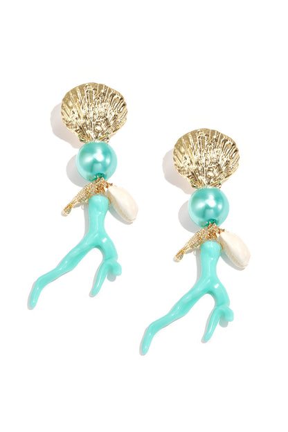 Earrings with coral and sea pendants