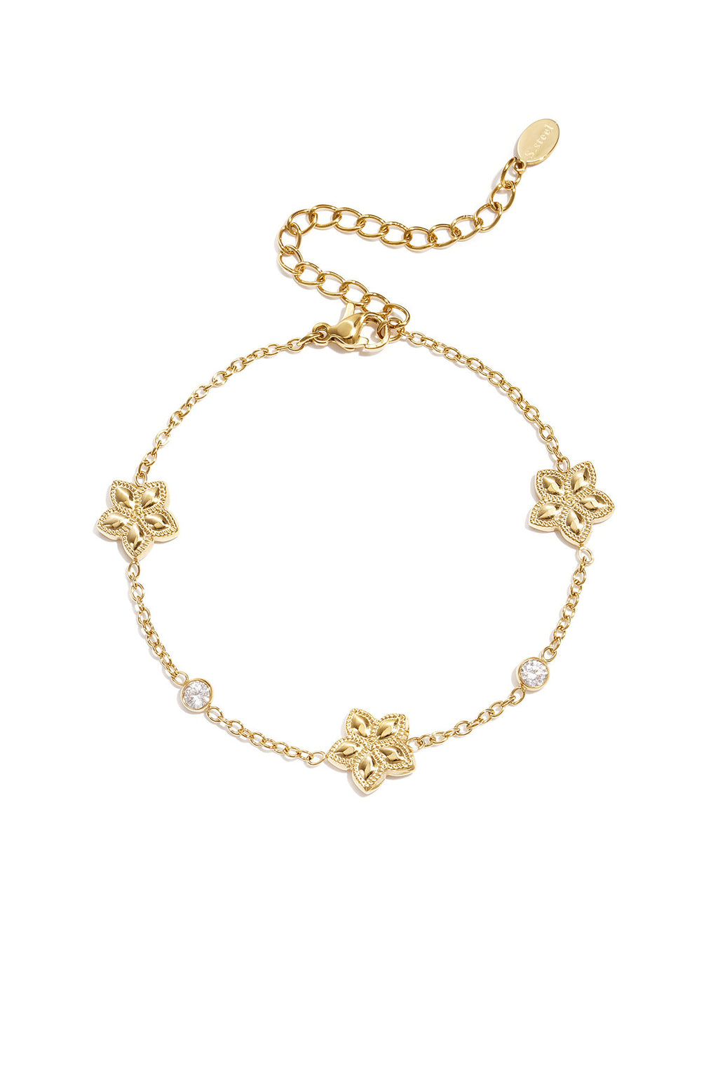 Bracelet with an alternating pattern of flowers and stones