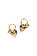 Earrings with heart and bead pendants