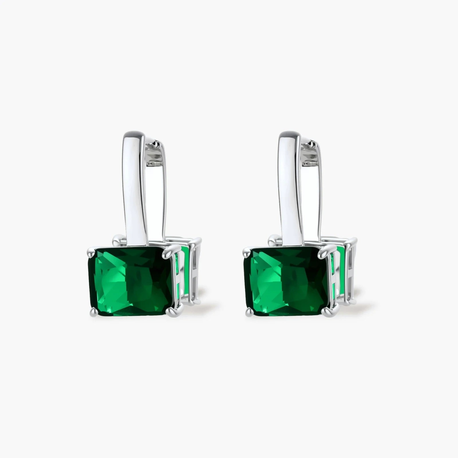 Modern square-cut cubic zirconia jewelry set with white gold plated chain, featuring emerald green or golden yellow stones.