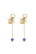 Small hoop earrings with long chain, heart and beads
