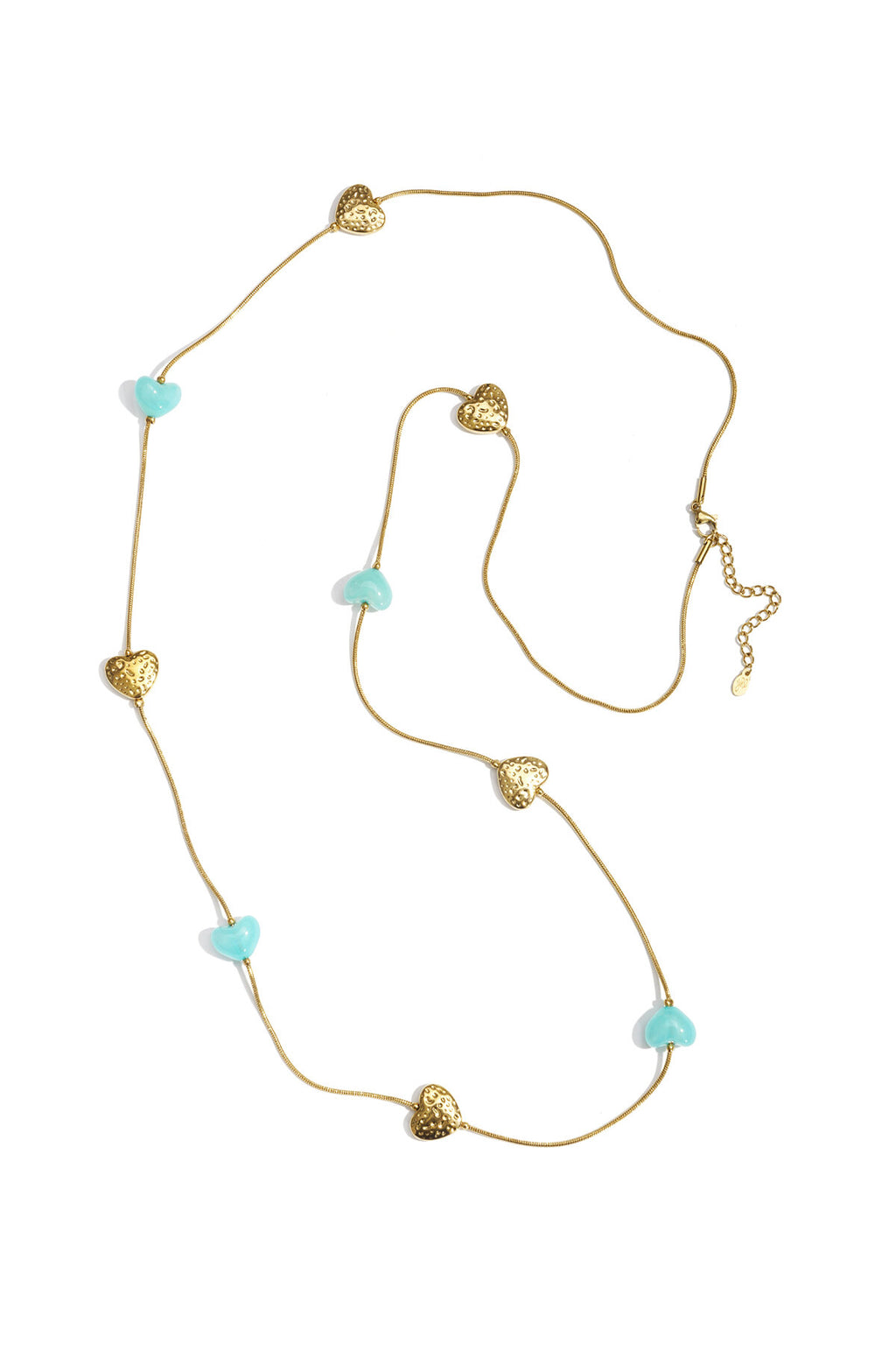 Long necklace with varying beads and shapes