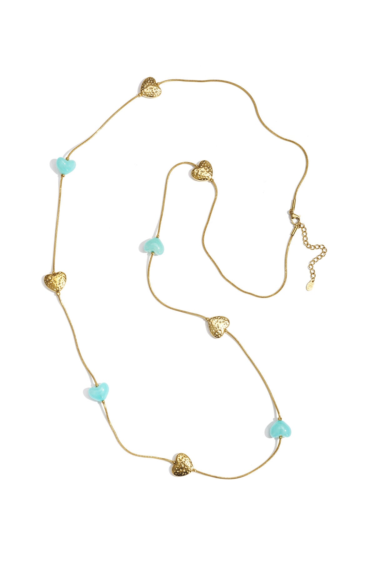 Long necklace with varying beads and shapes