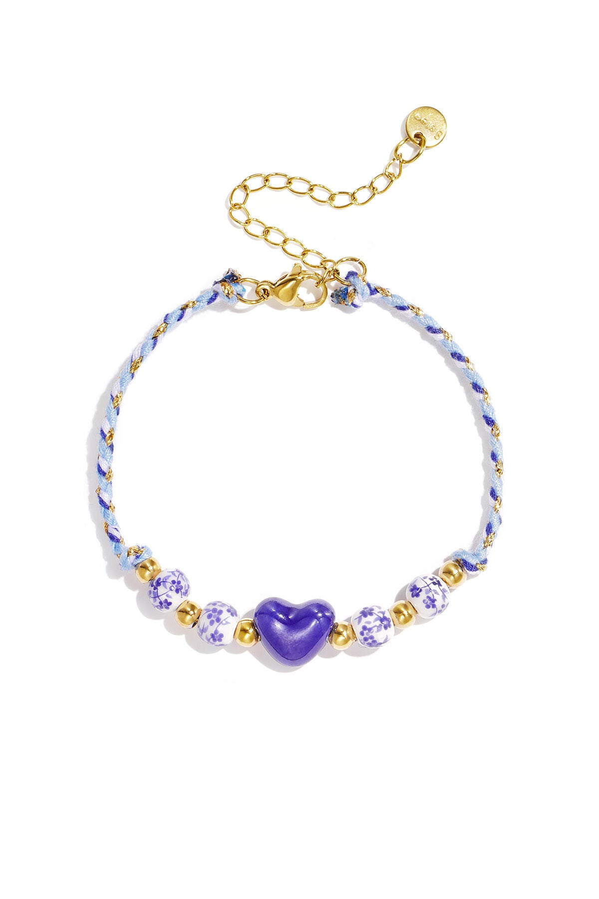 Braided bracelet with design and heart beads