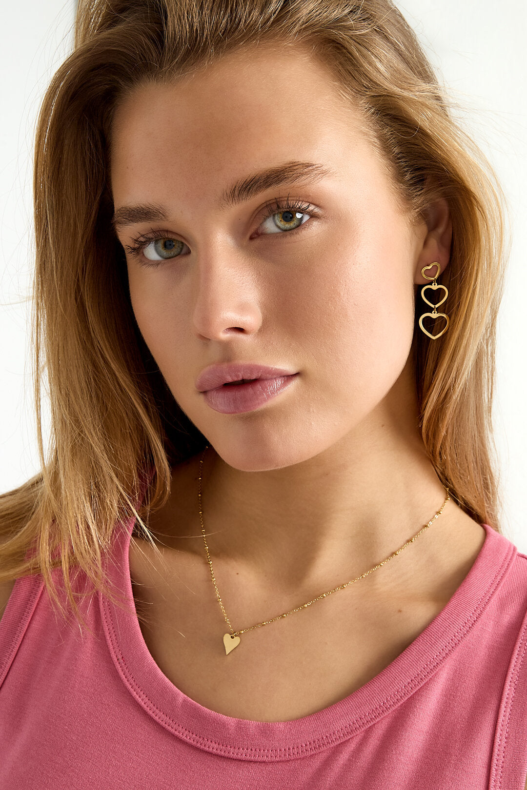 necklace with balls and heart charm