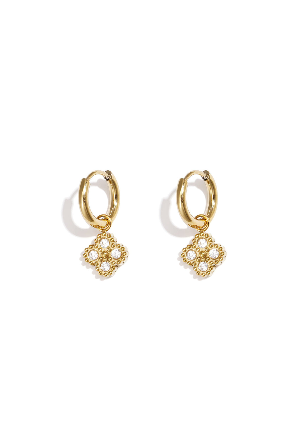 Small hoop earrings with zirconia-set clover charm