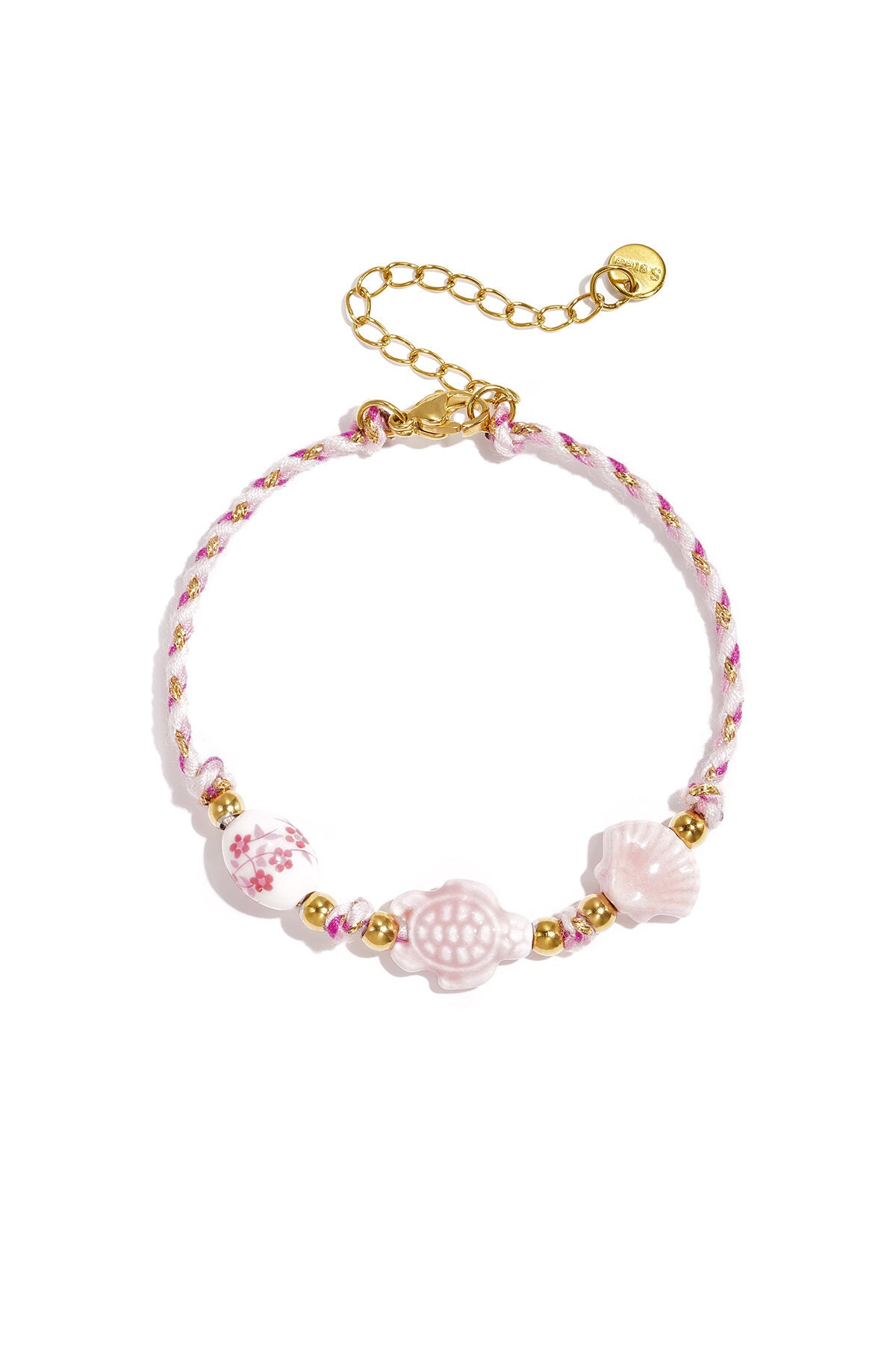 Bracelet with tortoise and shell beads and rope motif
