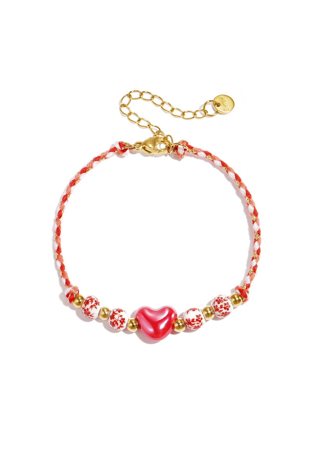 Braided bracelet with design and heart beads