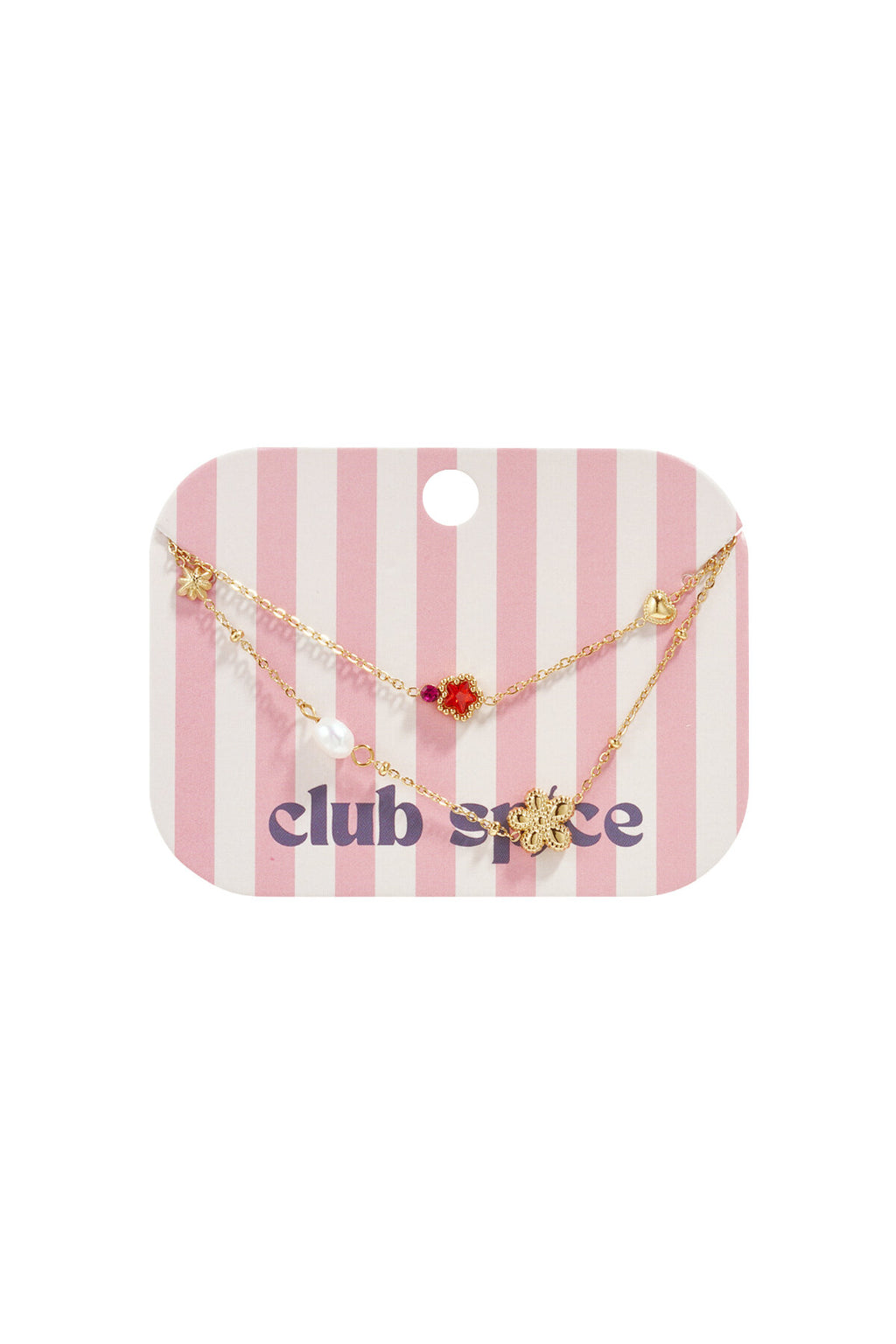 Charm bracelet with star and flower charms, pearls, stones and beads