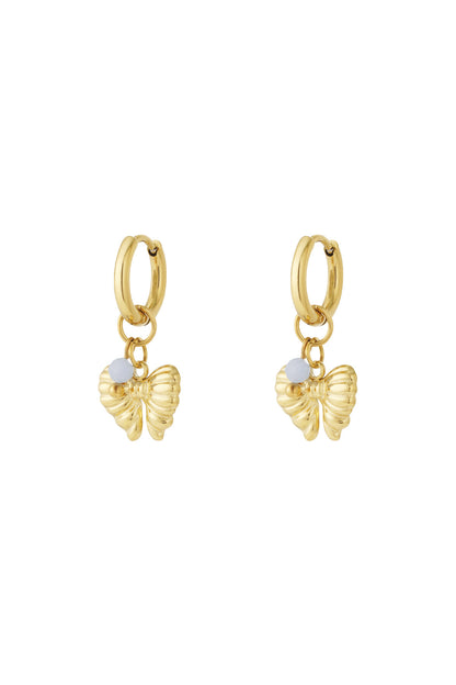 Earrings with hanging bow charm and bead