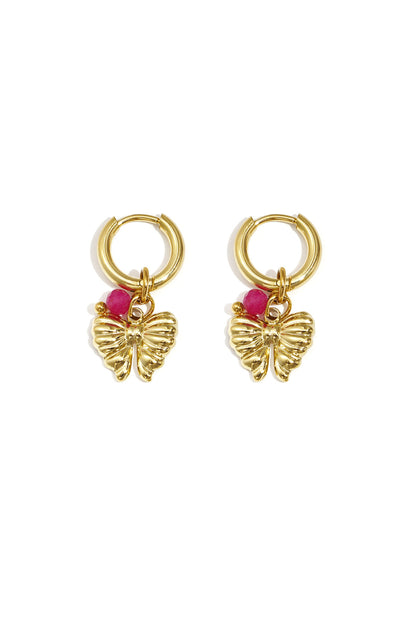 Earrings with hanging bow charm and bead