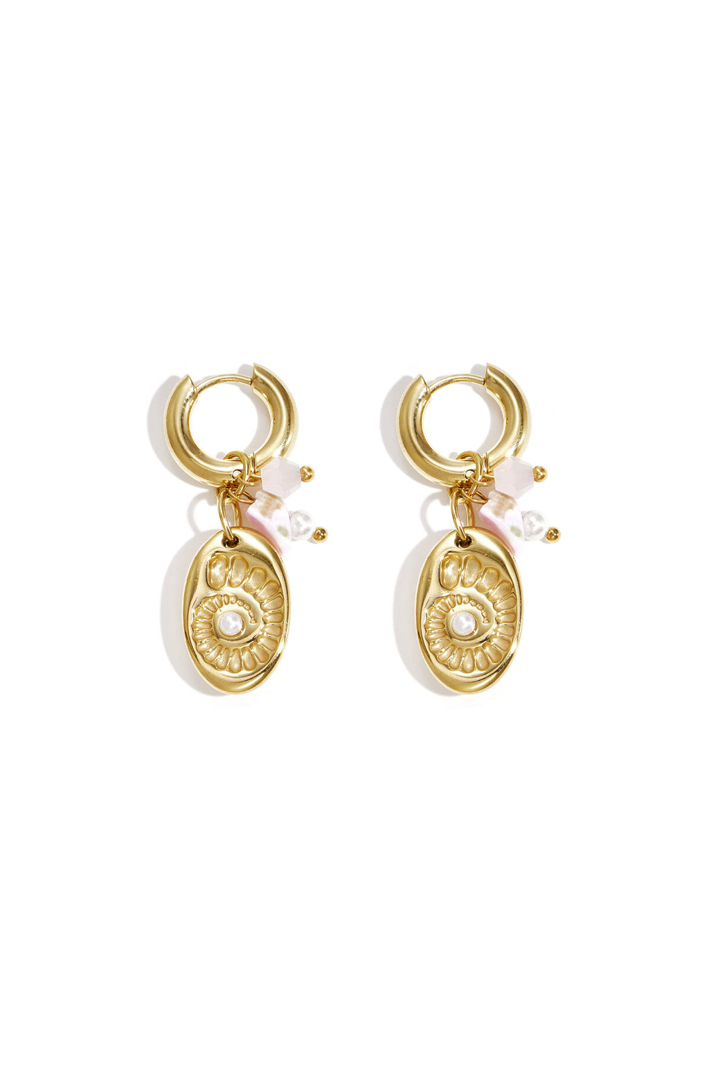 Earrings with beads and shell charm