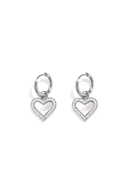 Earrings with dangling mother-of-pearl hearts