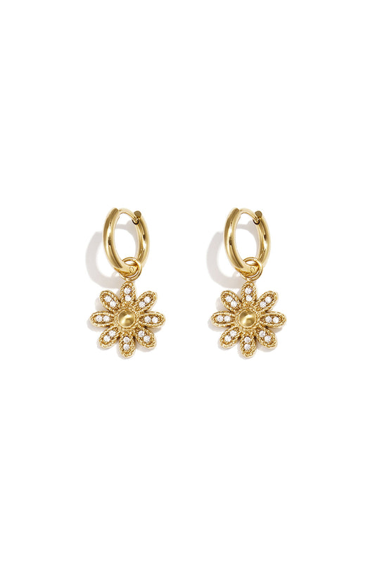 Earrings with decorated hanging flower